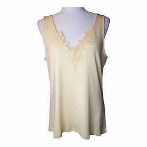 Chico's Yellow Lace Trim V-Neck Sleeveless Tank